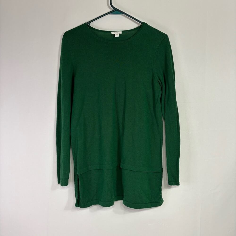 J. Jill 100% Green Crew Neck Light Weight Tunic Length Sweater Medium FF0615